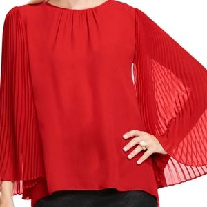 Vince Camuto Red Pleated Chiffon Sleeve Blouse